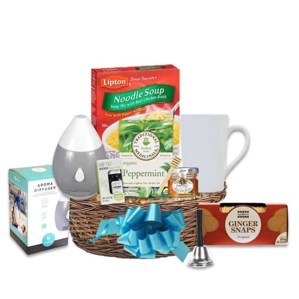 A photo of items from a get-well gift basket
