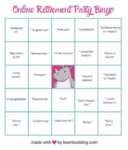 Virtual retirement party bingo